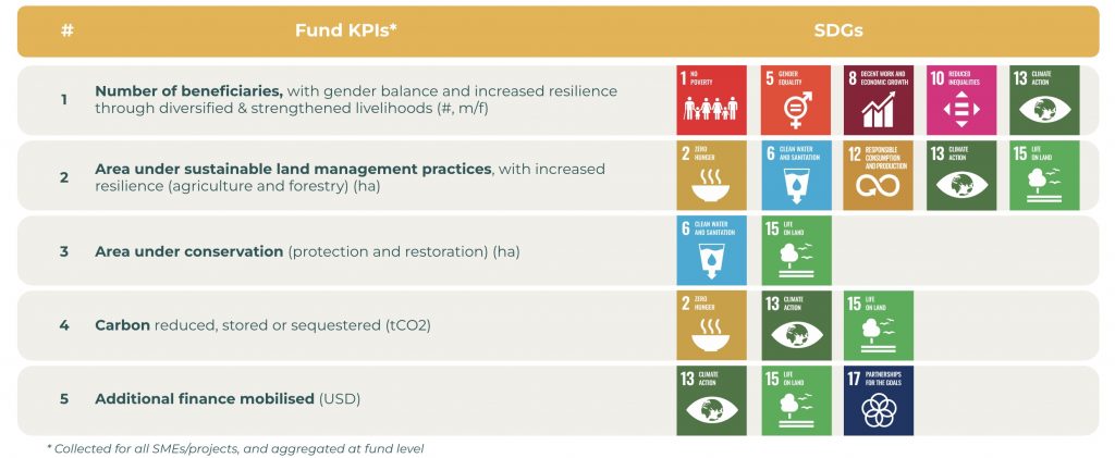 Table showing how the LRF KPIs contribute to specific SDGs